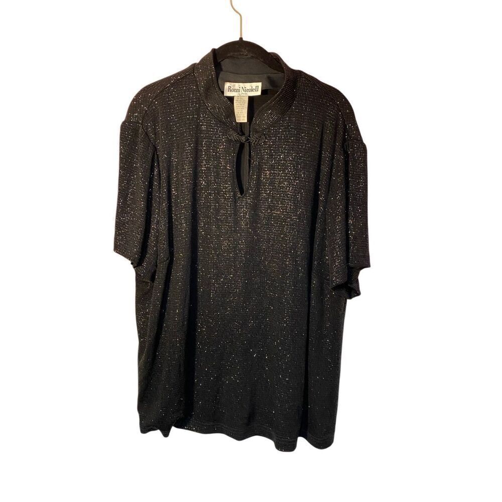 Ronni Nicole, vintage 80s women’s sparkle short sleeve black top S/3X